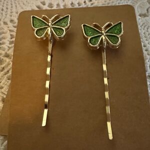Green Butterfly Hair Pins